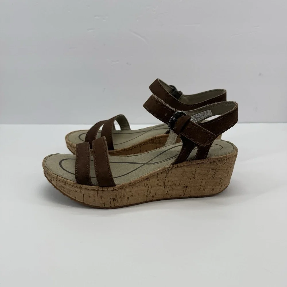 Eddie Bauer Sandals Womens 6 Kara II Ankle Strap Brown Buckle Casual Wedge Heels